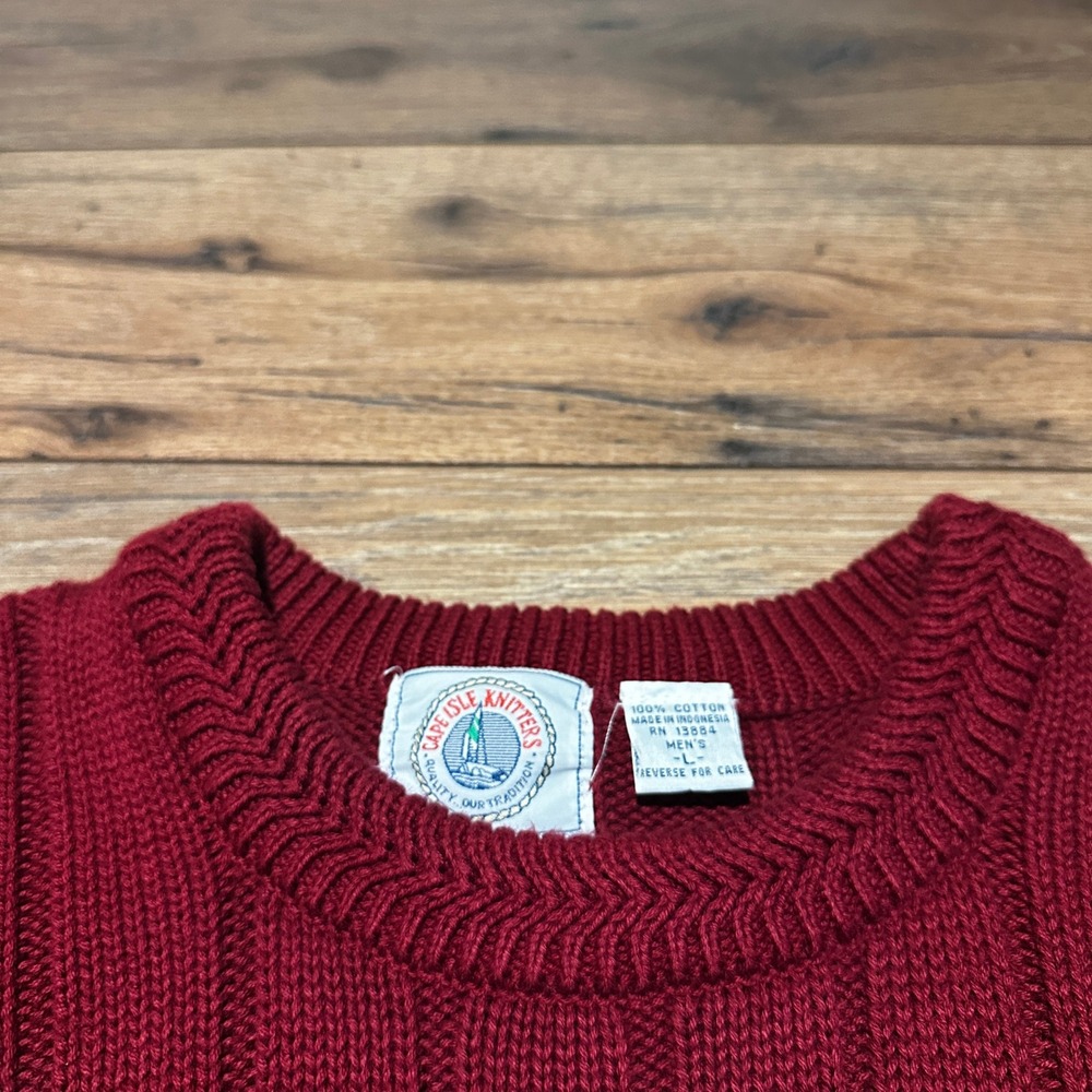 Cape Isle Knitters Burgundy Red Ribbed Cotton Crewneck Sweater Mens Large - Picture 4 of 6